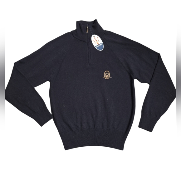 NWT Maserati Navy Virgin Wool Men's Size Small 3/4 Zip‎ Pullover